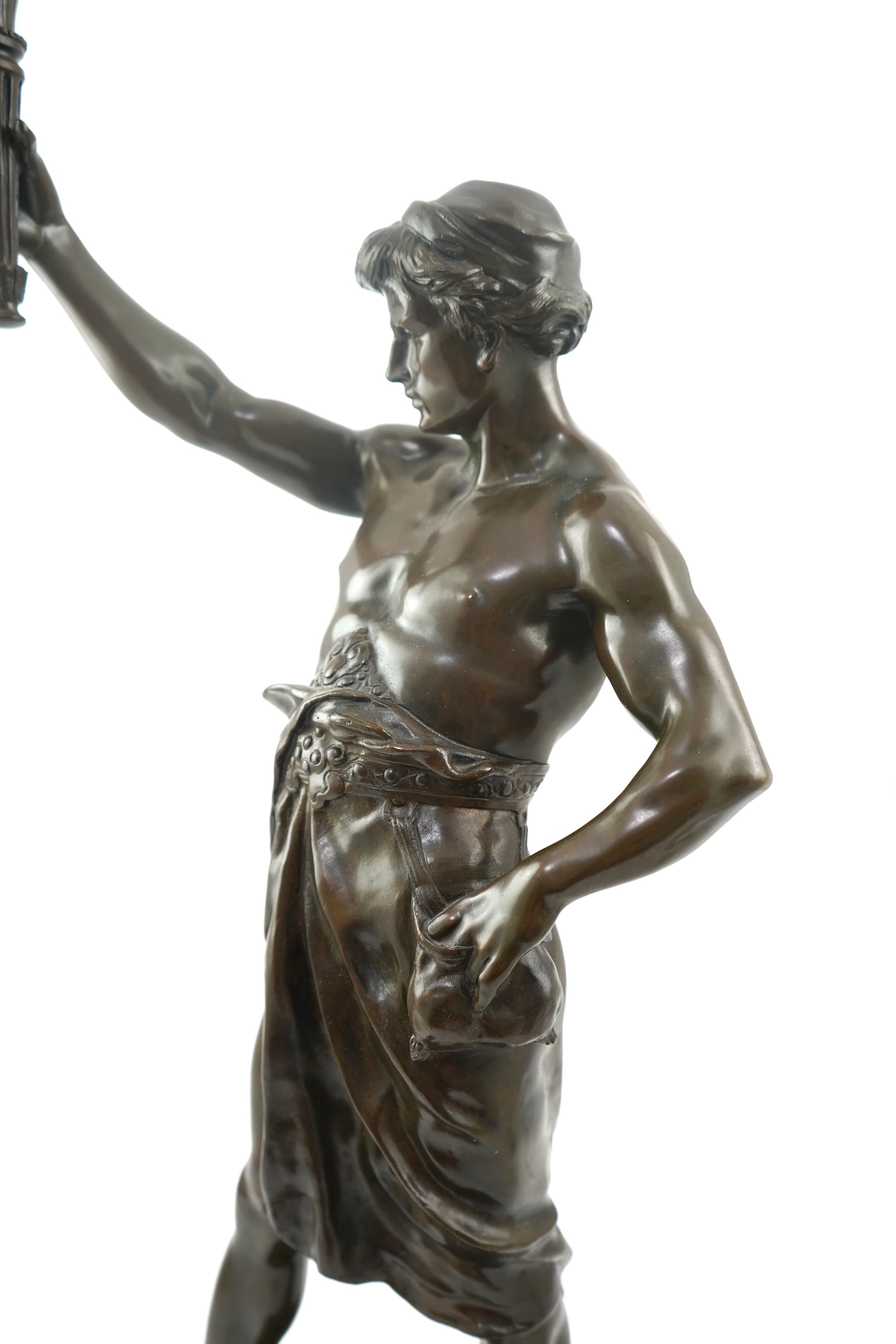 After Émile Louis Picault, a large bronze figural lamp